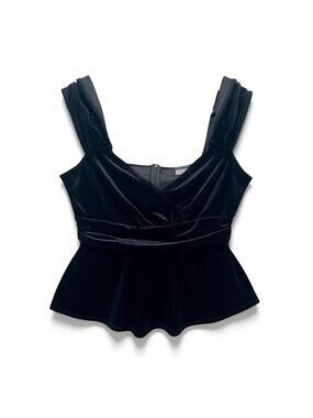 Boston Proper Black Velvet Peplum Camisole Top Medium Vintage Sleeveless V Neck